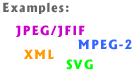 Examples: JPEG/JFIF, MPEG-2, XML, SVG